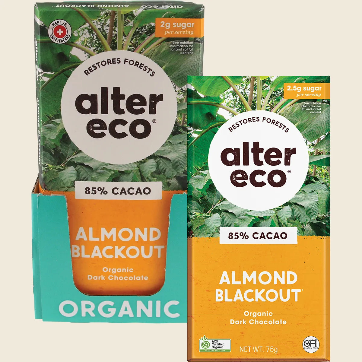 Chocolate Organic Dark Almonds Blackout 12x75g