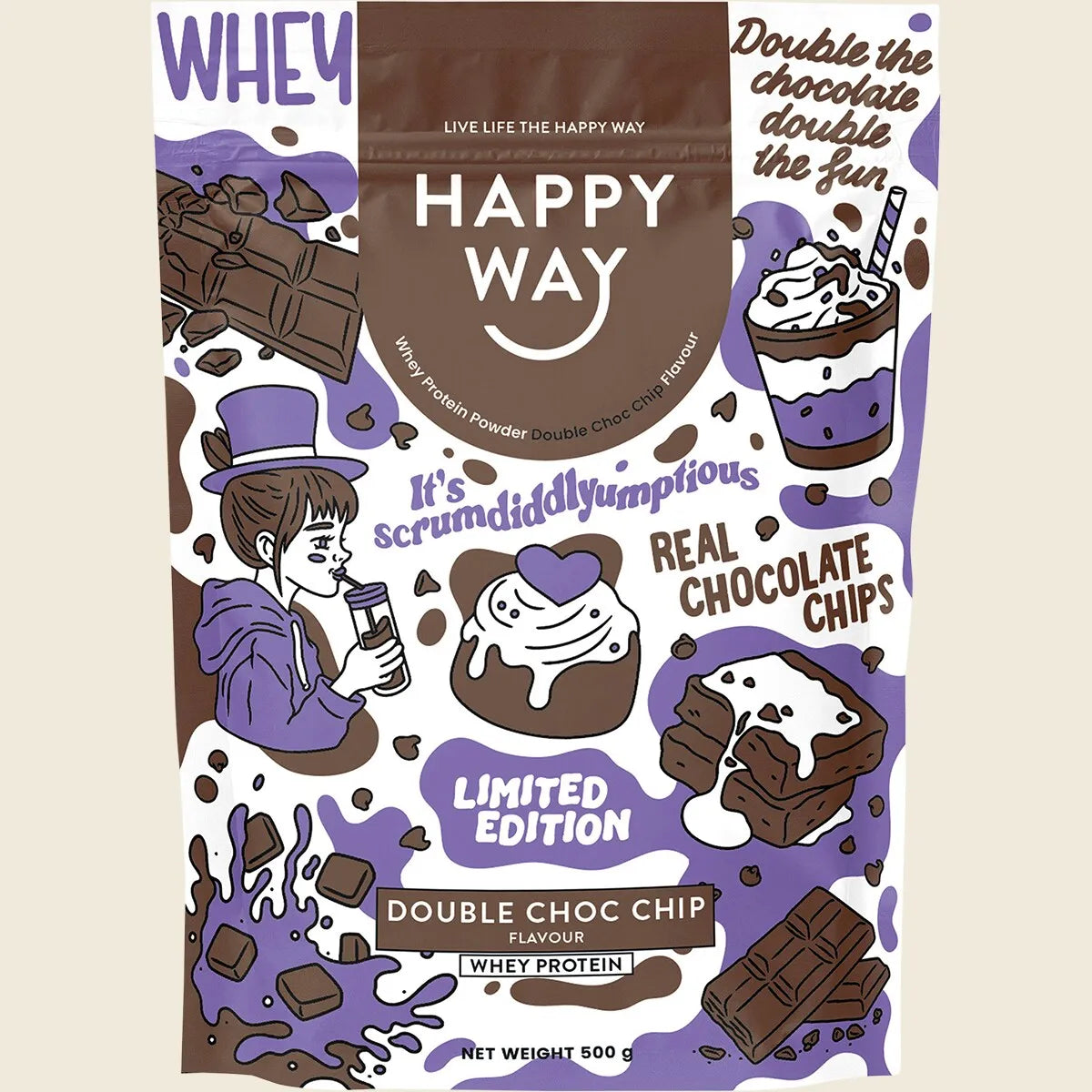 Whey Protein Powder Double Choc Chip 500g