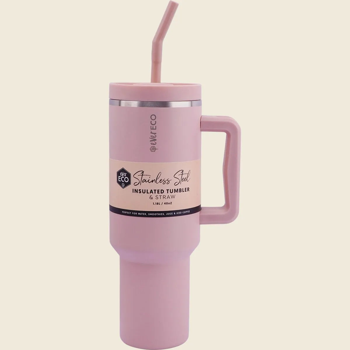 Insulated Tumbler with Handle & Straw Rose 1.18L