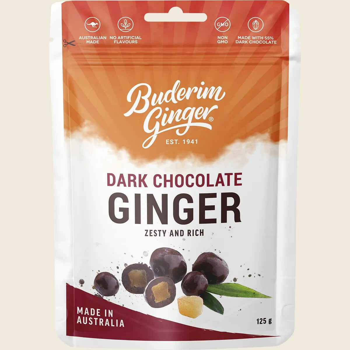 Dark Chocolate Ginger Zesty and Rich 125g