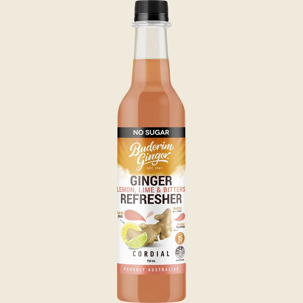 Ginger Lemon, Lime & Bitter Refresher Cordial No Sugar 750ml