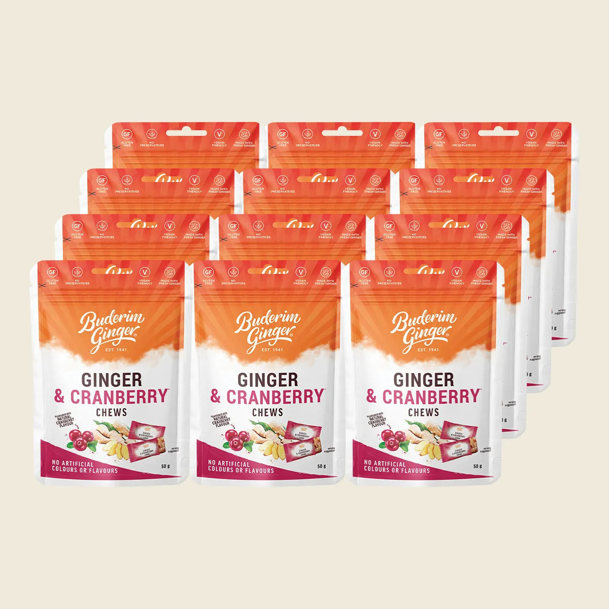 Ginger & Cranberry Chews 12x50g