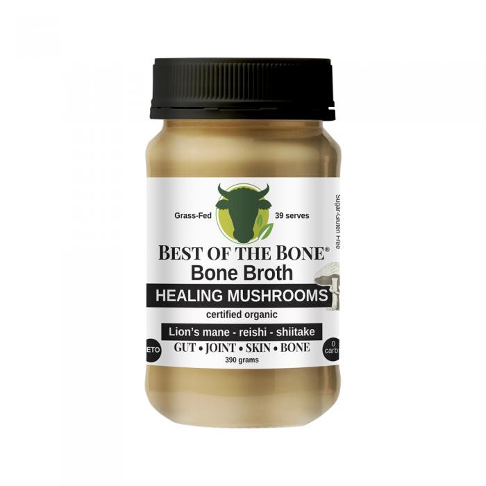Best Of The Bone Bone Broth Beef Concentrate Healing Mushrooms Organic Lions Mane Reishi Shiitake 390g