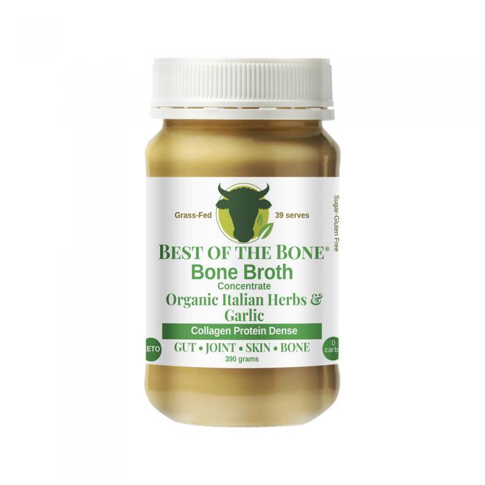 Best Of The Bone Bone Broth Beef Concentrate Organic Italian Herbs & Garlic 390g