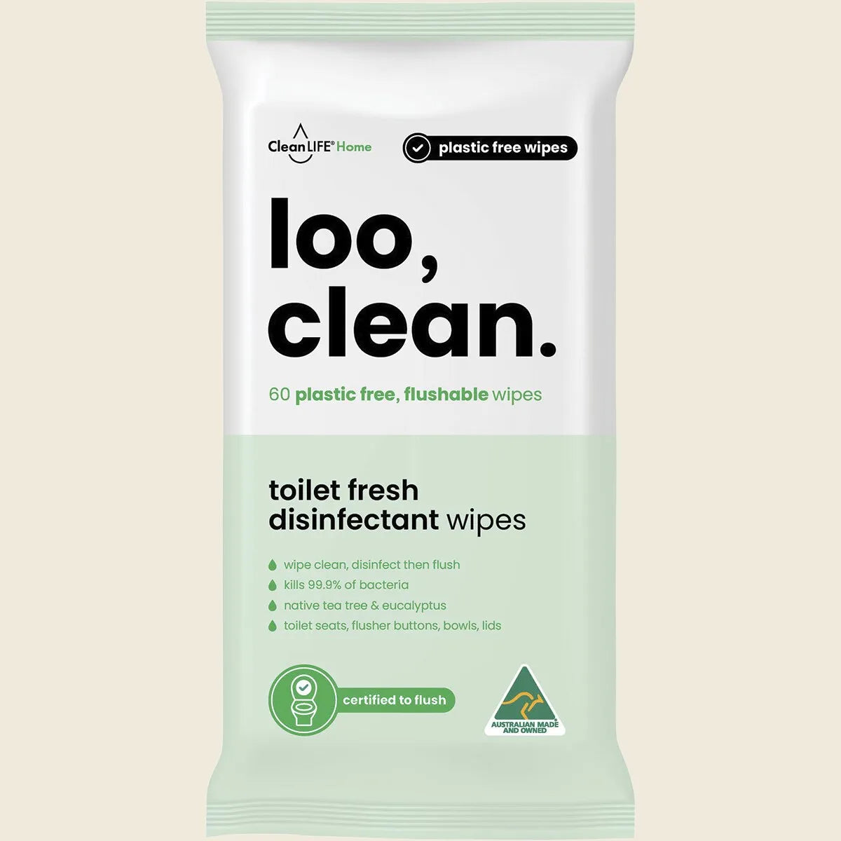 Loo Clean Flushable Plastic Free Wipes 60pk