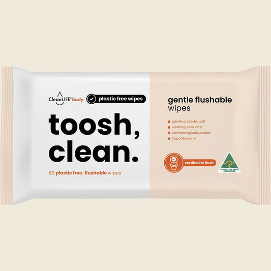 Toosh Clean Flushable Plastic Free Wipes 80pk