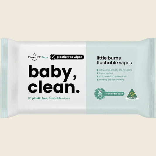 Baby Clean Flushable Plastic Free Wipes 80pk