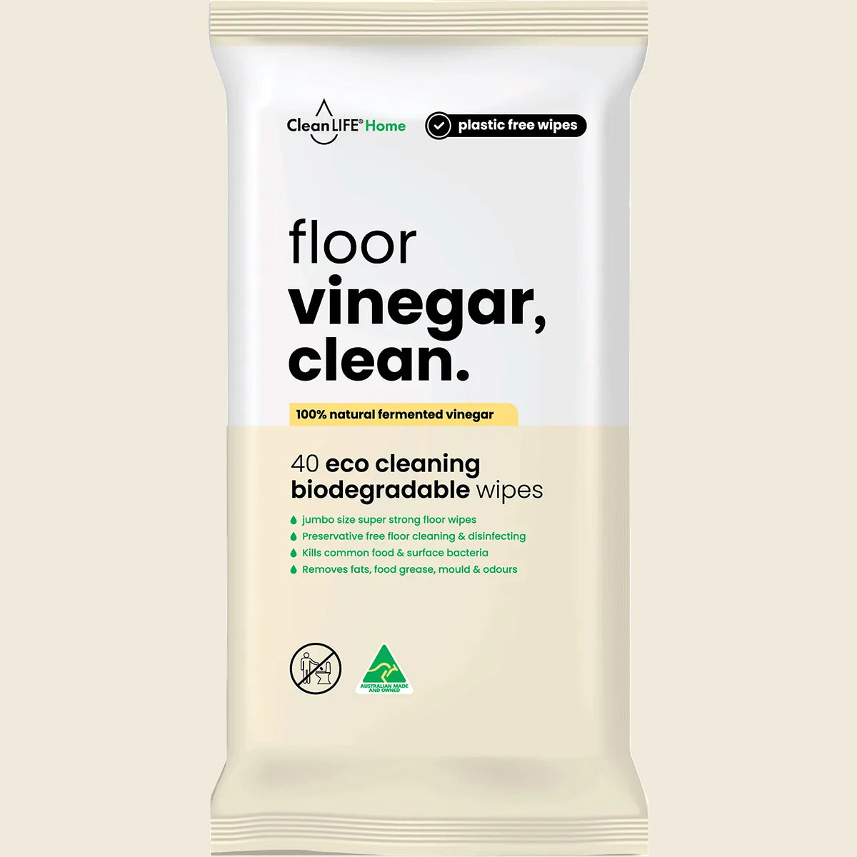 Vinegar Clean Floor Plastic Free Wipes 40pk