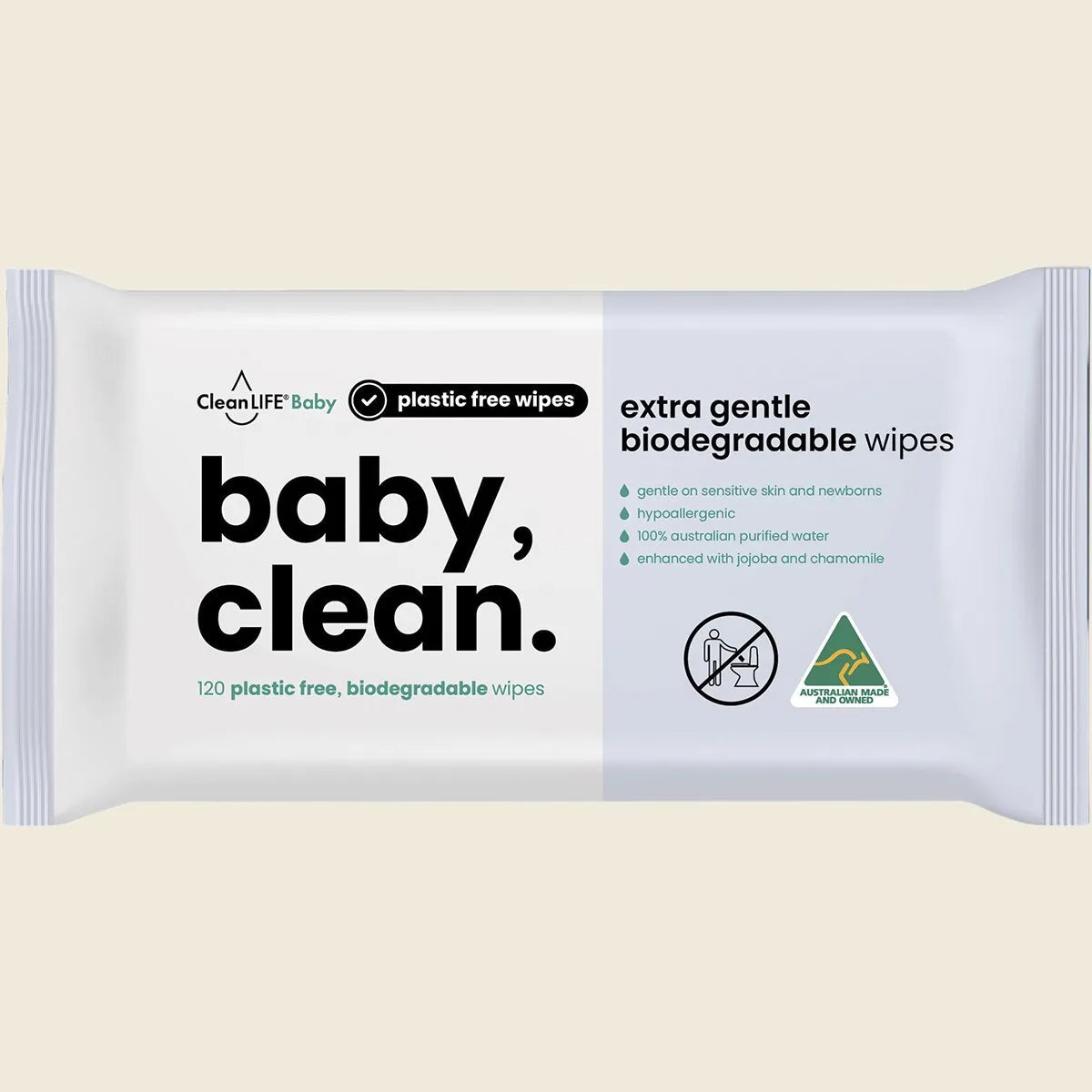 Baby Clean Extra Gentle Plastic Free Wipes 120pk