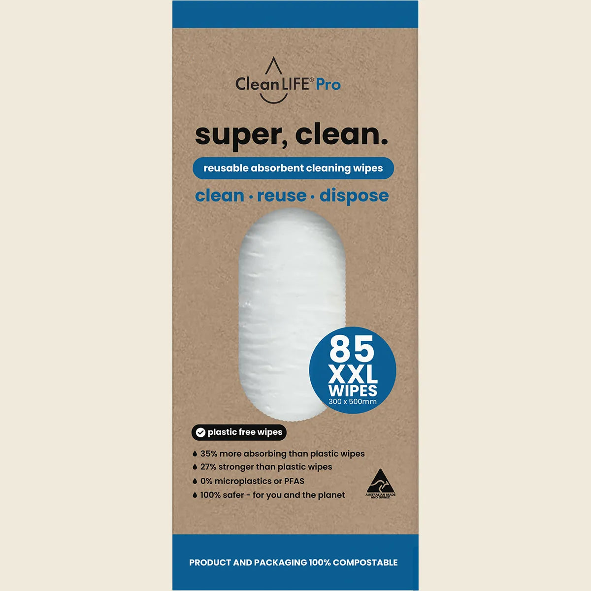 Super Clean Reusable Absorbent Cleaning Wipes 85pk