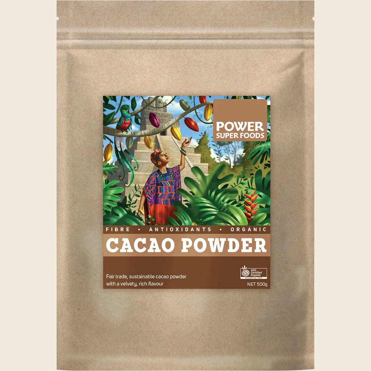 Cacao Powder Kraft Bag Certified Organic 500g