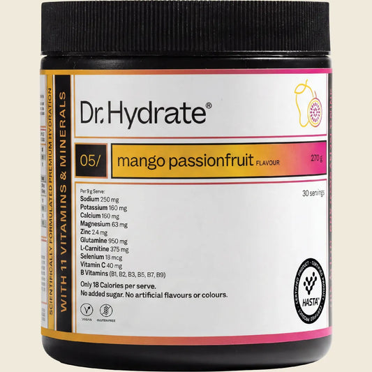 Dr Hydrate All-In-One Hydration Drink Hasta Cert Mango Passionfruit 270g