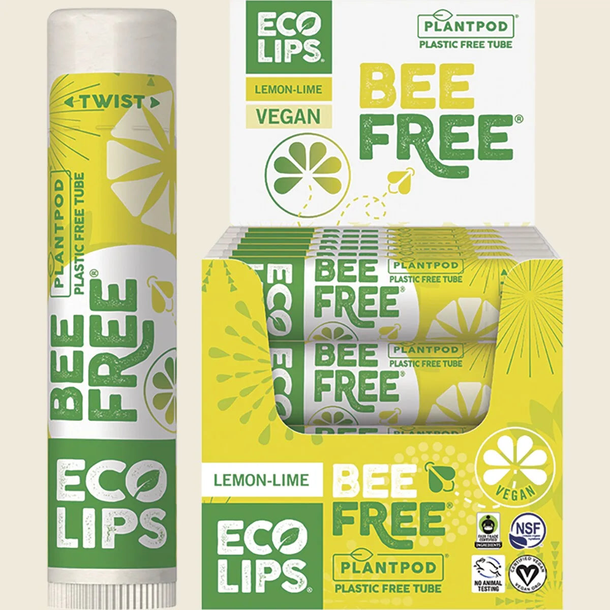 Lip Balm Display Bee Free Lemon-Lime 24x4.25g