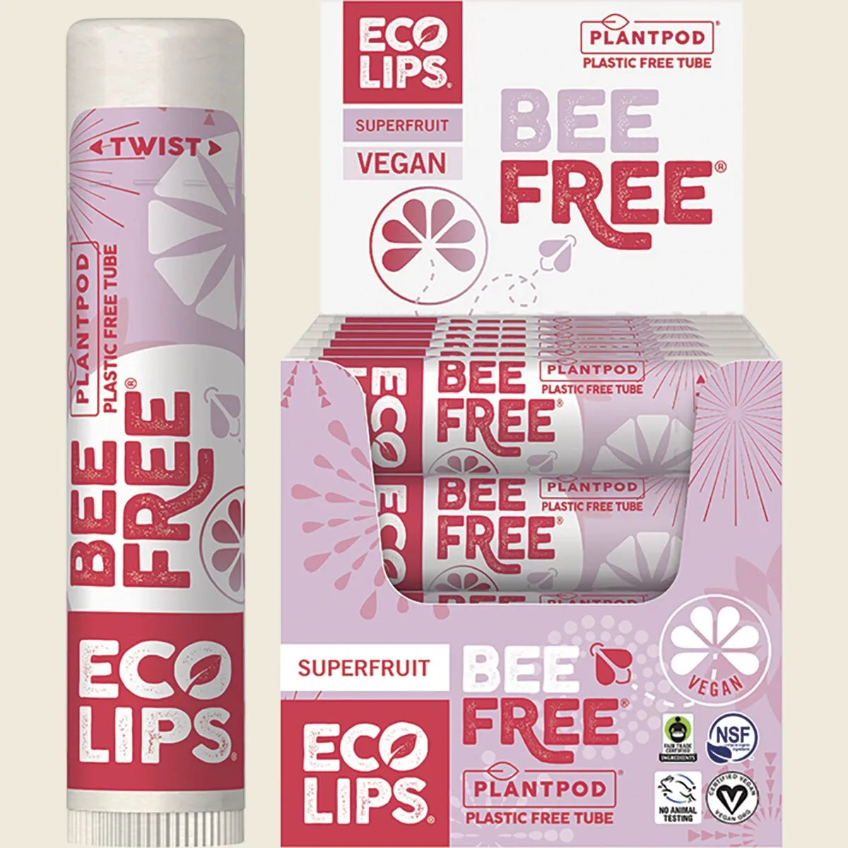 Lip Balm Display Bee Free Superfruit 24x4.25g