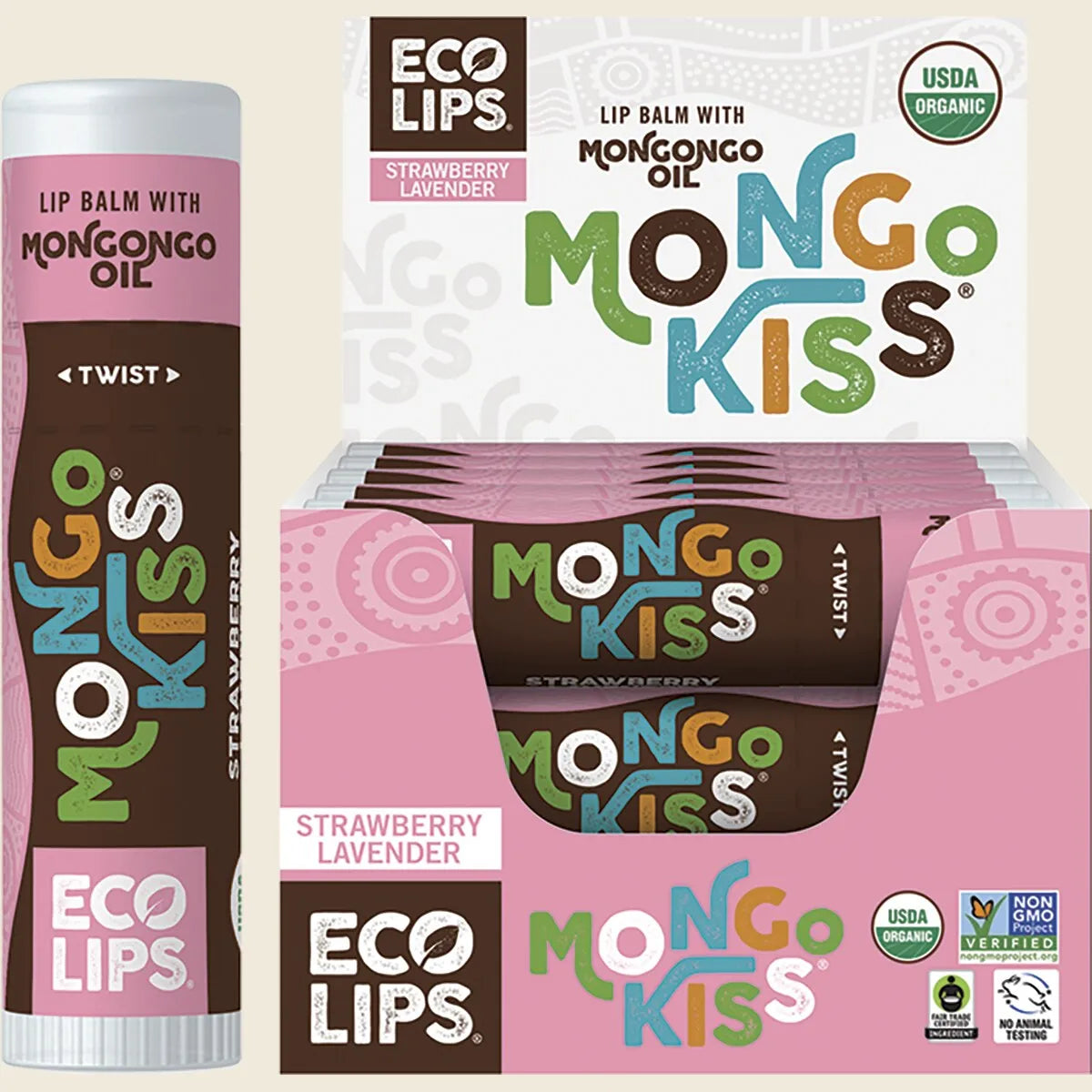 Lip Balm Display Mongo Kiss Strawberry Lavender 15x7g