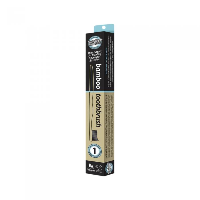 Essenzza Fuss Free Naturals Bamboo Toothbrush With Activated Charcoal Bristles Medium