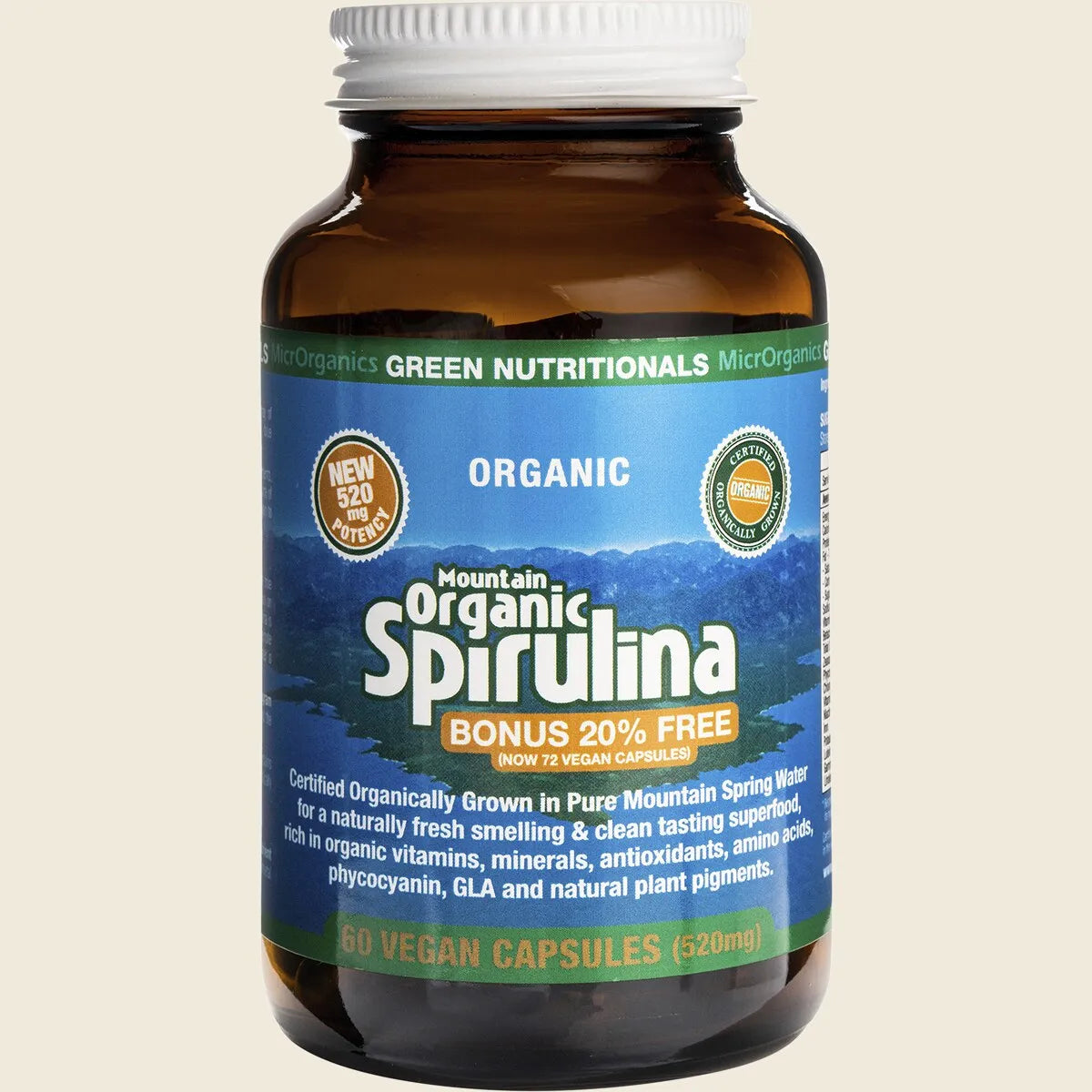 Mountain Organic Spirulina 520mg 60 Caps
