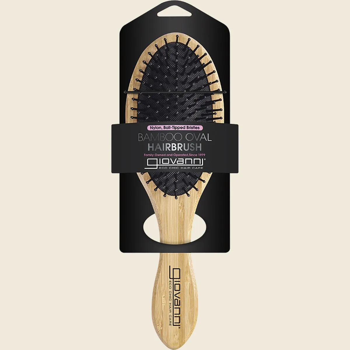 Bamboo Hair Brush Oval Nylon Ball Tipped Bristles