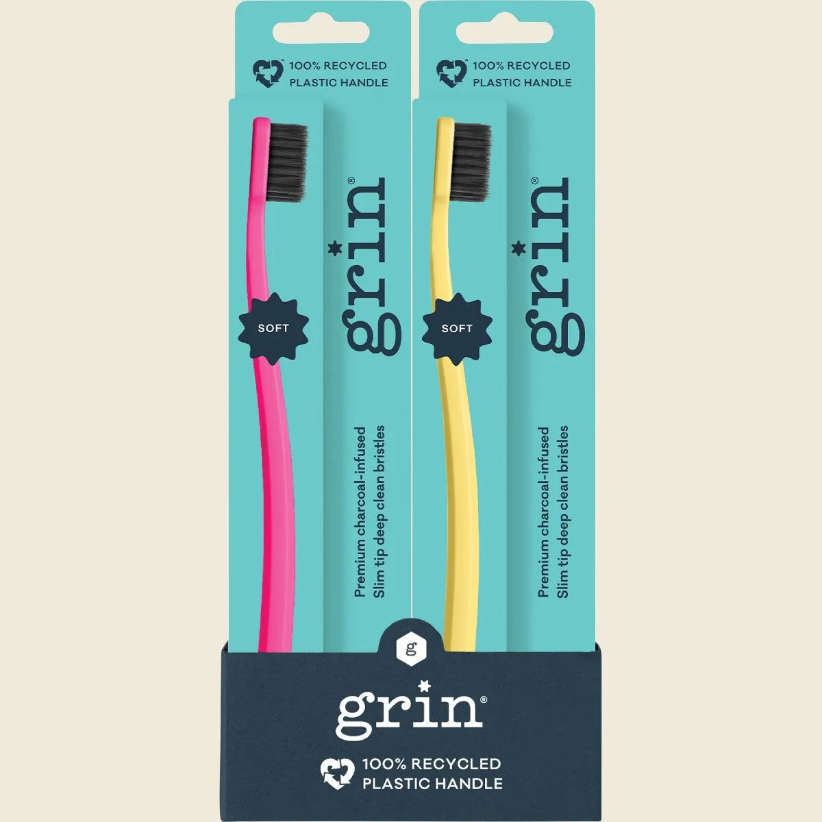 100% Recycled Toothbrush Soft Fuchsia, Lemon x8
