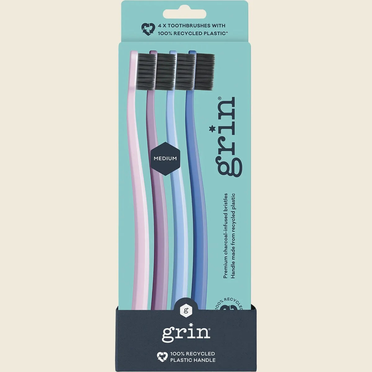 100% Recycled Toothbrush Medium Purple 8x4pk