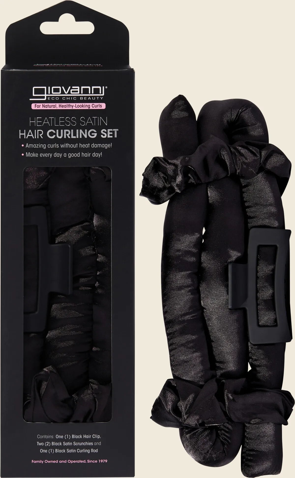 Heatless Satin Hair Curling Set Black