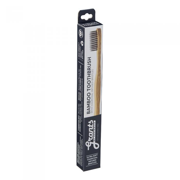 Grants Of Australia Biodegradable Bamboo Toothbrush With Charcoal Bristles Adult Ultra Soft
