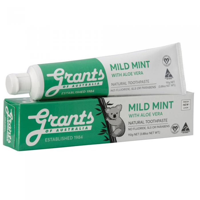Grants Of Australia Natural Toothpaste Mild Mint With Aloe Vera 110g
