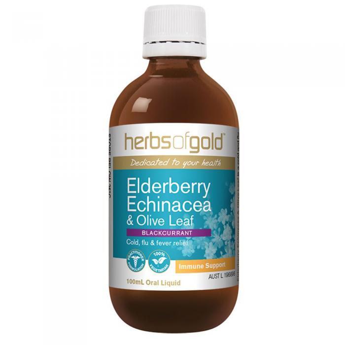 Herbs Of Gold Elderberry Echinacea & Olive Leaf (blackcurrant) Oral Liquid 100ml
