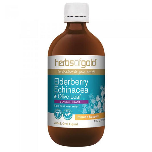 Herbs Of Gold Elderberry Echinacea & Olive Leaf (blackcurrant) Oral Liquid 200ml