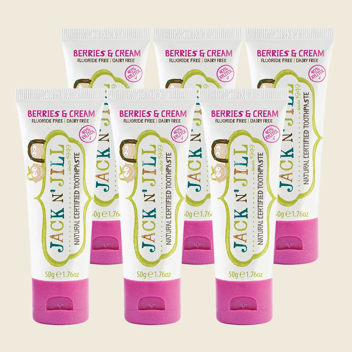 Toothpaste Children Berries & Cream Fluoride Free 6x50g