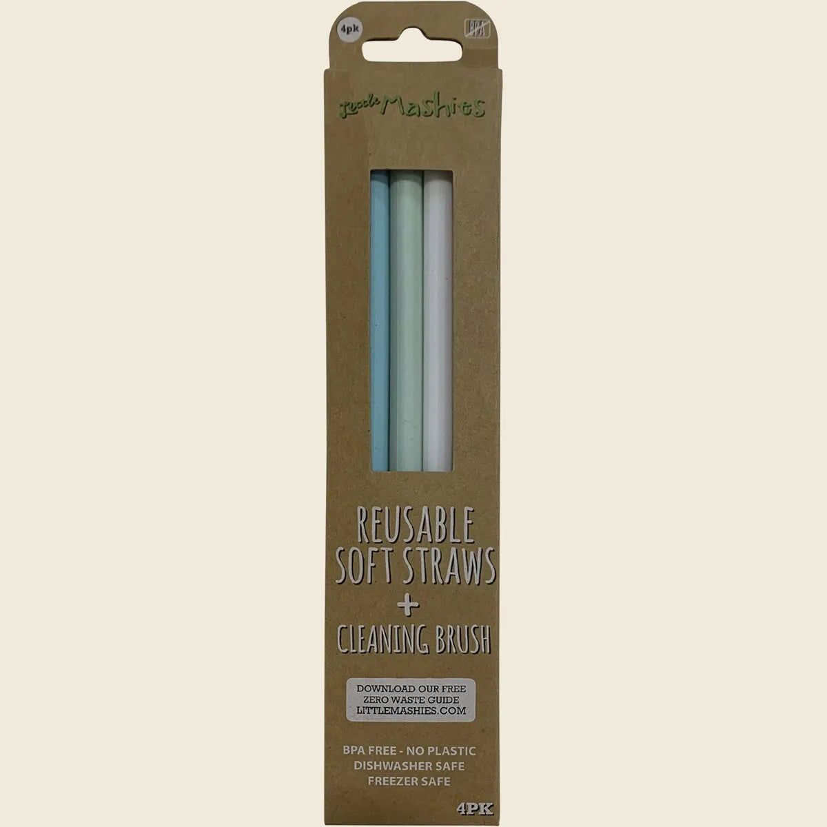 Reusable Soft Silicone Straws Pastel + Cleaning Brush 4pk