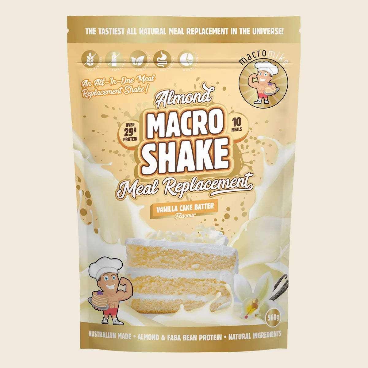Almond Macro Shake Meal Replacement Vanilla Cake Batter 560g