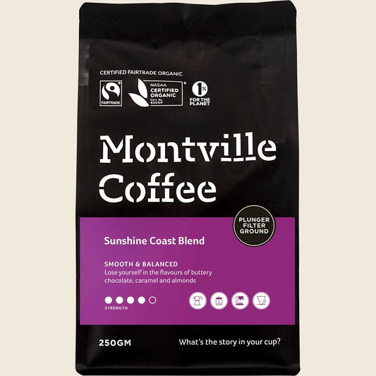 Montville Coffee Organic Sunshine Coast Blend Plunger Filter Ground 250g