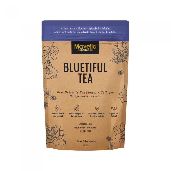 Mavella Superfoods Bluetiful Tea Blue Butterfly Pea Flower + Collagen Berrylicious Flavour X 25 Tea Bags