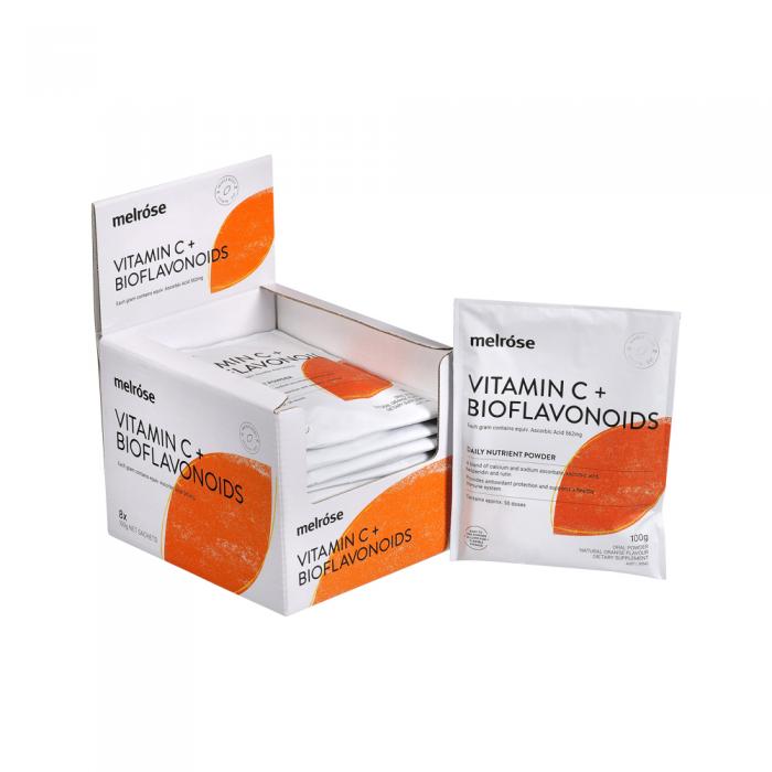 Melrose Vitamin C Plus Bioflavonoids Orange Flavoured 100g X 8 Display