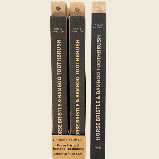 Horse Bristle & Bamboo Toothbrush Adult Med-Soft 12x1pk