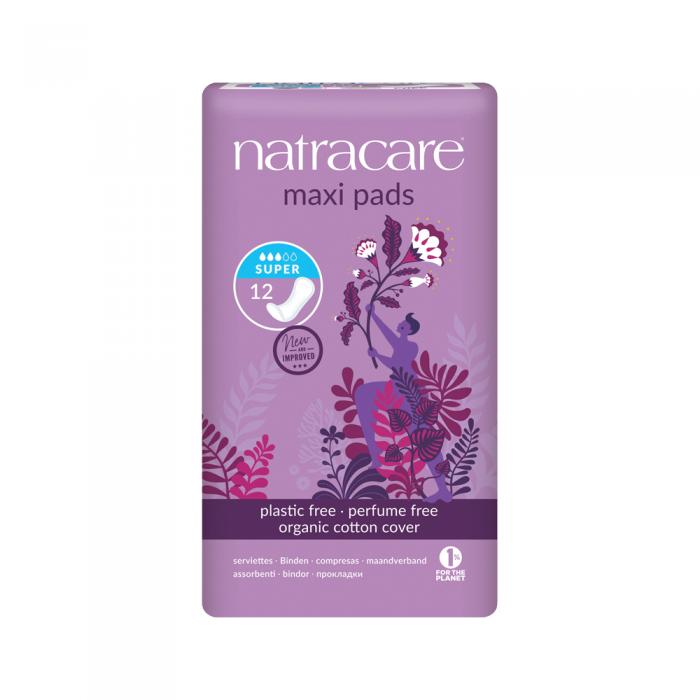 Natracare Maxi Pads Super With Organic Cotton Cover X 12 Pack