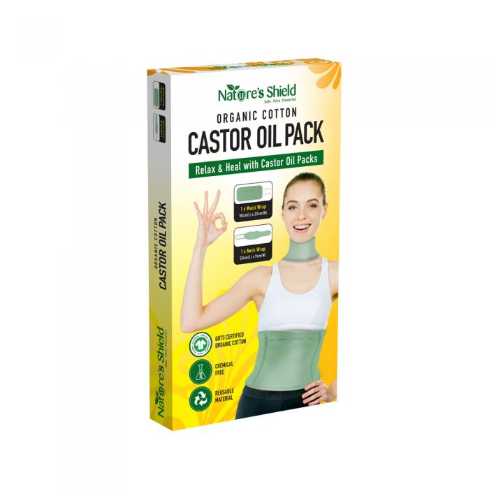 Natures Shield Organic Cotton Castor Oil Pack Waist Wrap (50cm X 22cm) + Neck Wrap (53cm X 9cm)