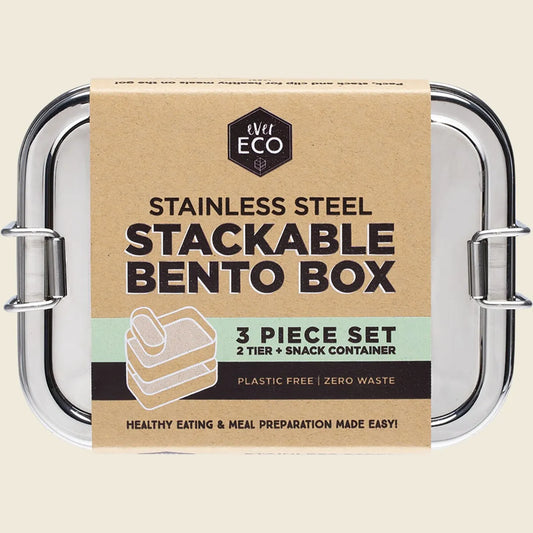 Ever Eco Stainless Steel Stackable 2 Tier Bento + Mini Snack 1200ml
