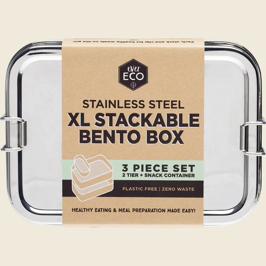 Ever Eco Stainless Steel XL Stackable 2 Tier Bento +Mini Snack 1900ml