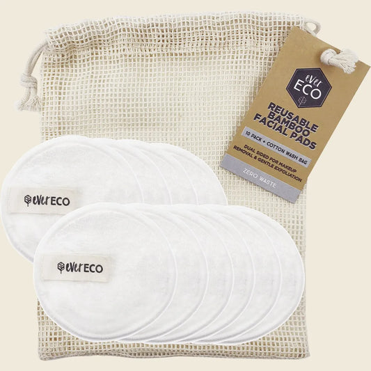 Reusable Bamboo Facial Pads White with Cotton Wash Bag 10pk
