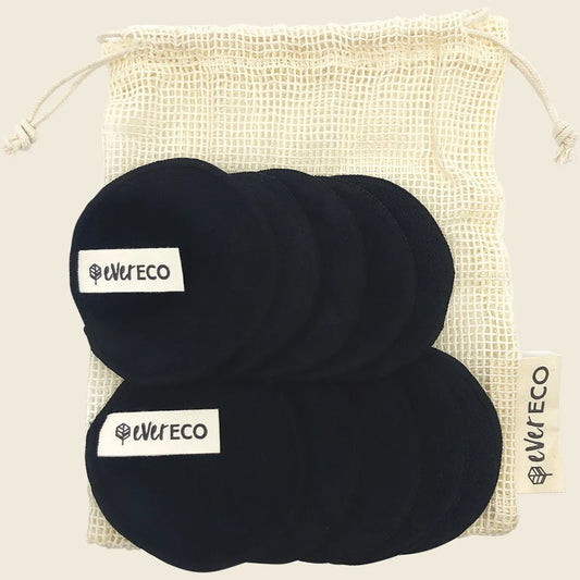 Reusable Bamboo Makeup Removal Pads Black with Wash Bag 10pk
