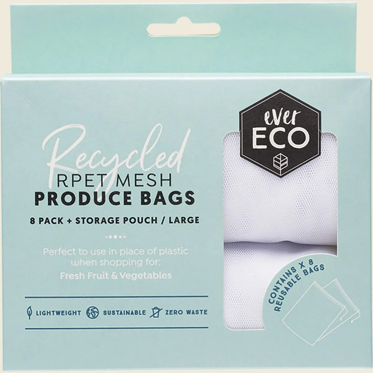 Reusable Produce Bags Recycled Polyester Mesh 8pk