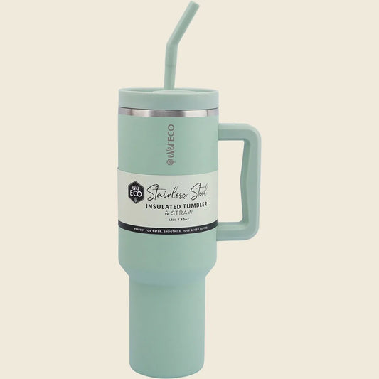Insulated Tumbler with Handle & Straw Sage 1.18L