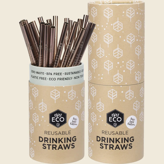 Stainless Steel Straws Straight RoseGold Counter Display x25