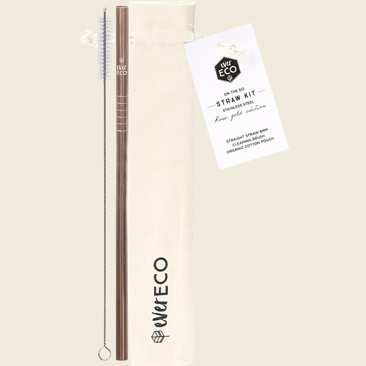Stainless Steel Straw Kit Straight Rose Gold