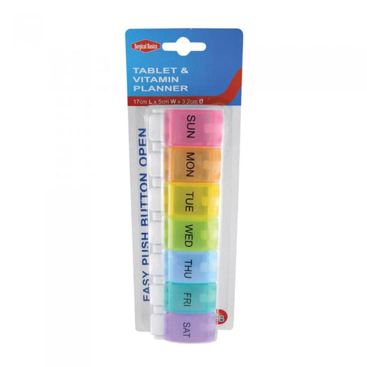 Surgical Basics Pill Box Weekly Pill Planner - 1 Section Per Day (l17cm X W5cm X D3.2cm)