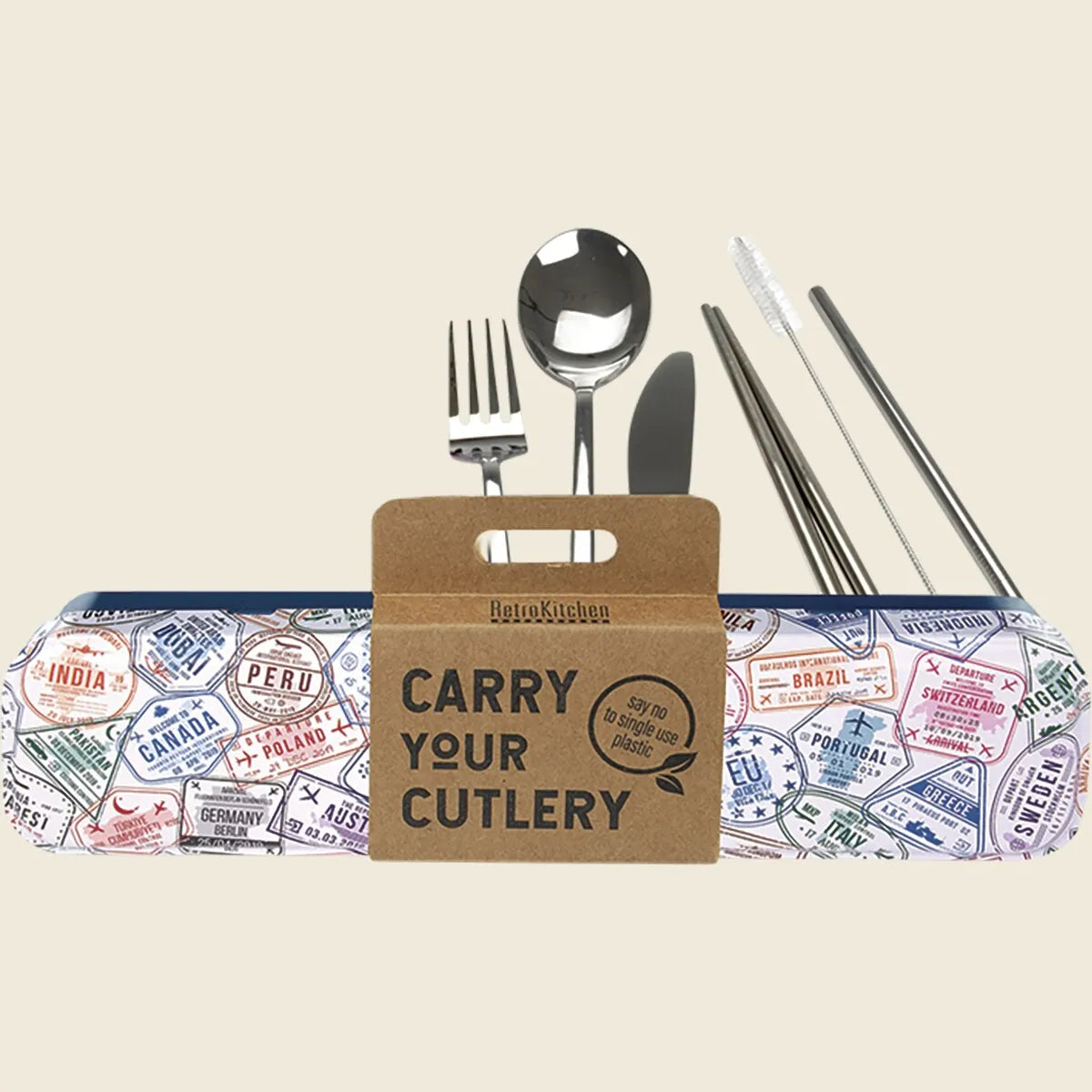 Passport Stamps Stainless Steel Cutlery Set