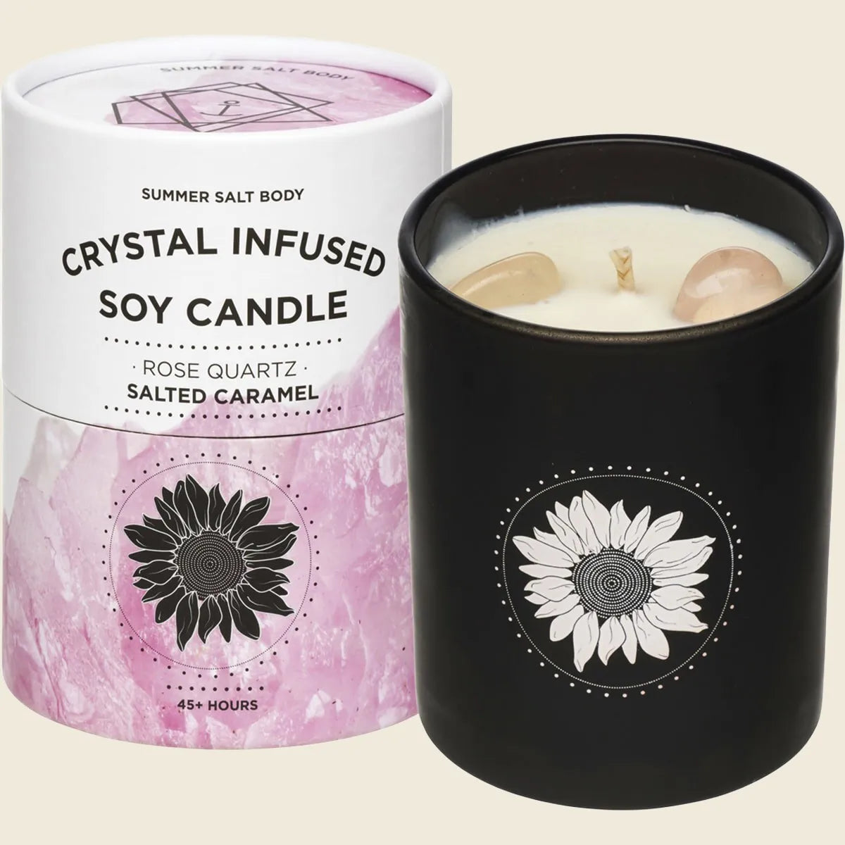 Crystal Infused Soy Candle Rose Quartz Salted Caramel