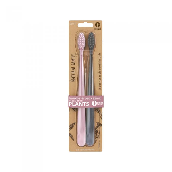 The Natural Family Co. Bio Toothbrush Pastel Mixed Colours X 2 Pack (contains: Up To 5 Different Pastel (twin Pack) - Colours Selected At Random